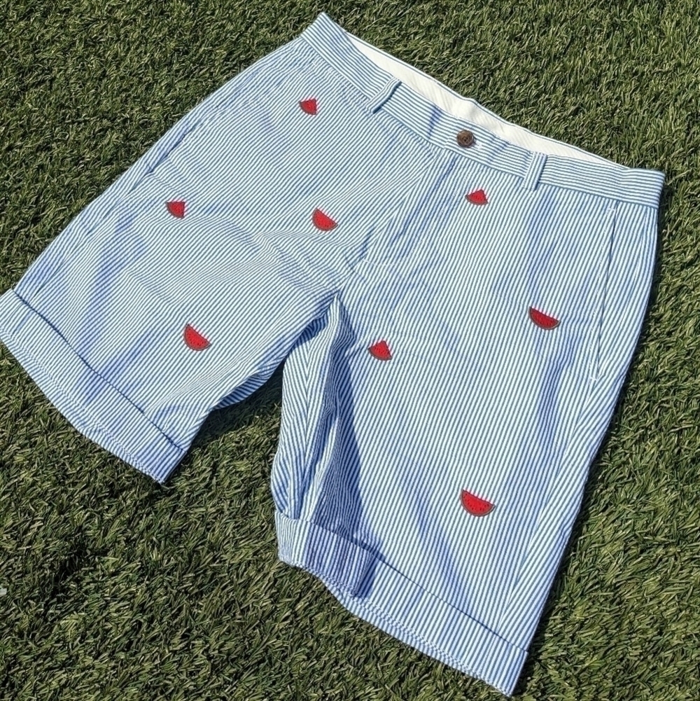 Brooks Brothers Seersucker Shorts Watermelon Waist 32